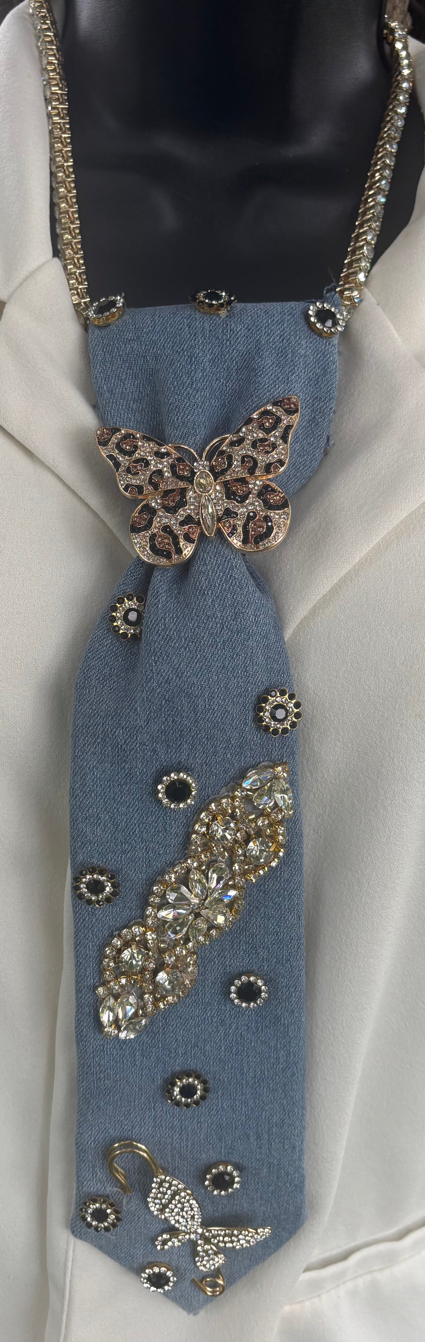 Golden Butterfly Denim Statement Tie