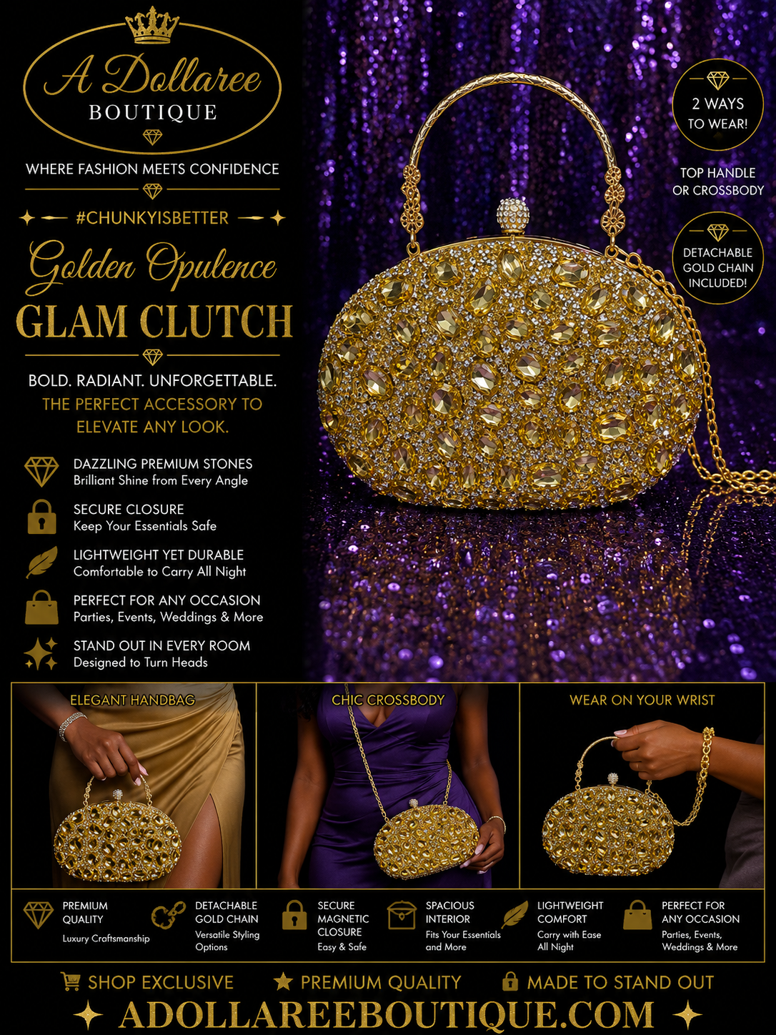 Golden Opulence Glam Clutch