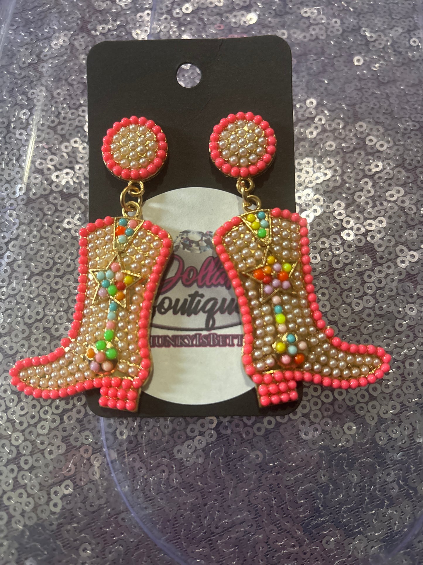 Pink Rodeo Princess Boot Earrings