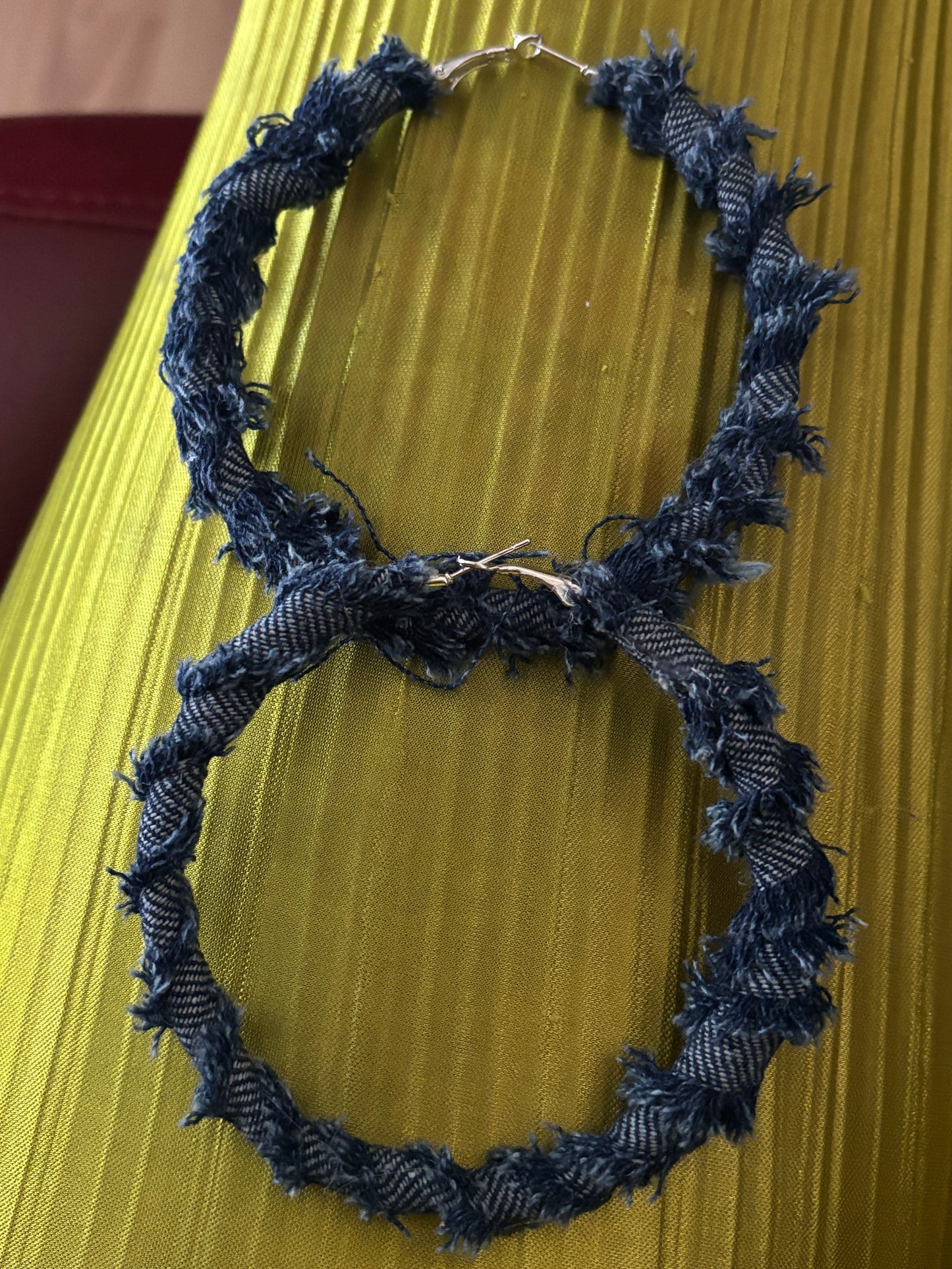 Distressed Denim Hoop Earrings