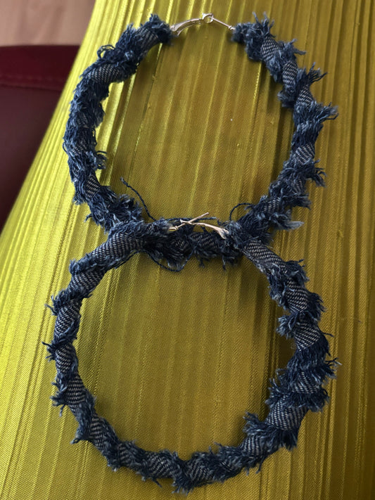 Distressed Denim Hoop Earrings