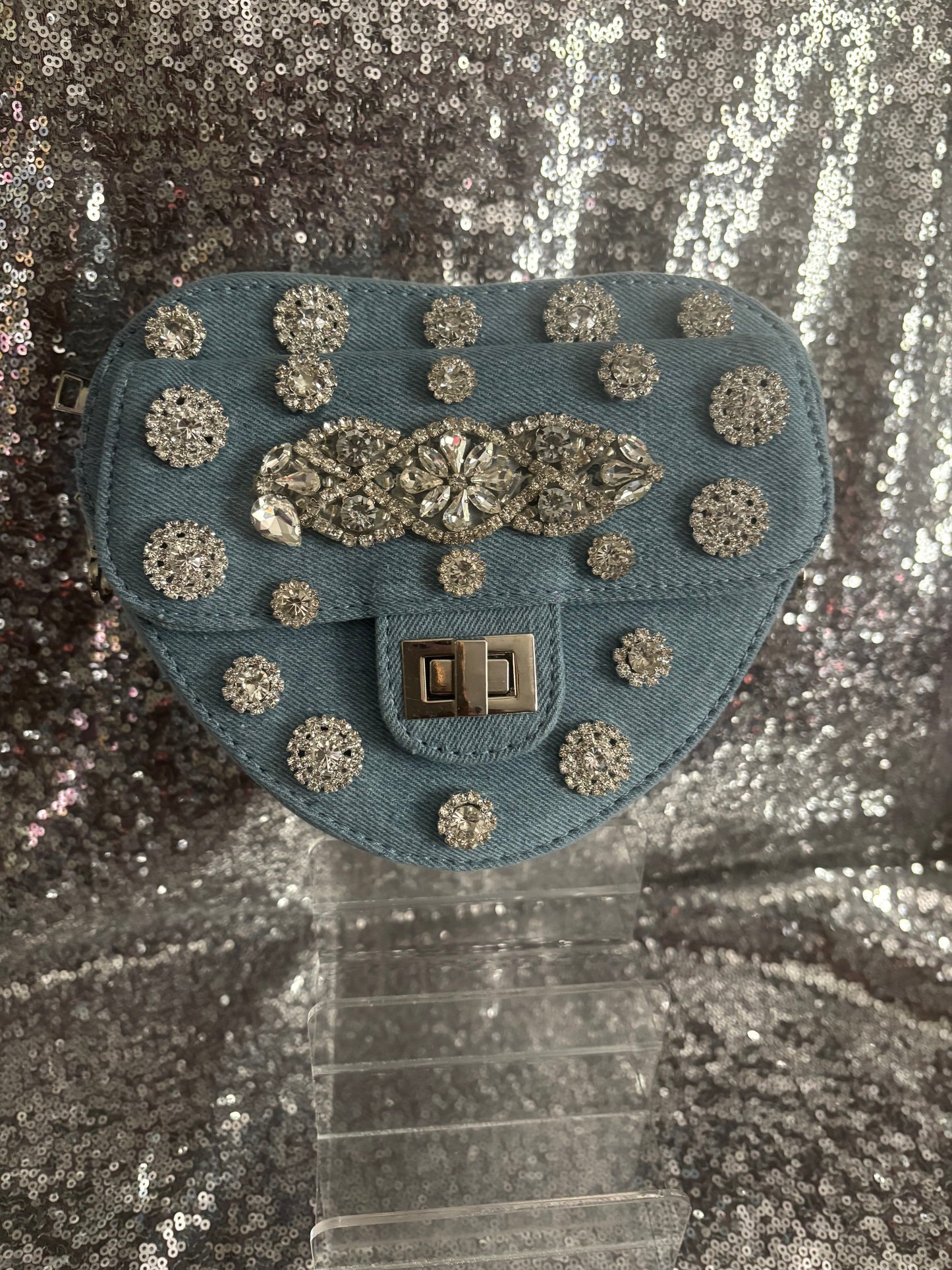 Heart of Glam Denim Crossbody Bag – Silver Edition