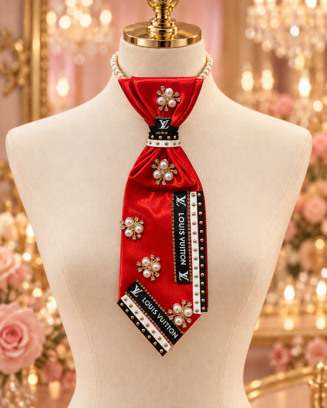 The Scarlet Luxe Affair | Red Satin Hand-Embellished Statement Tie