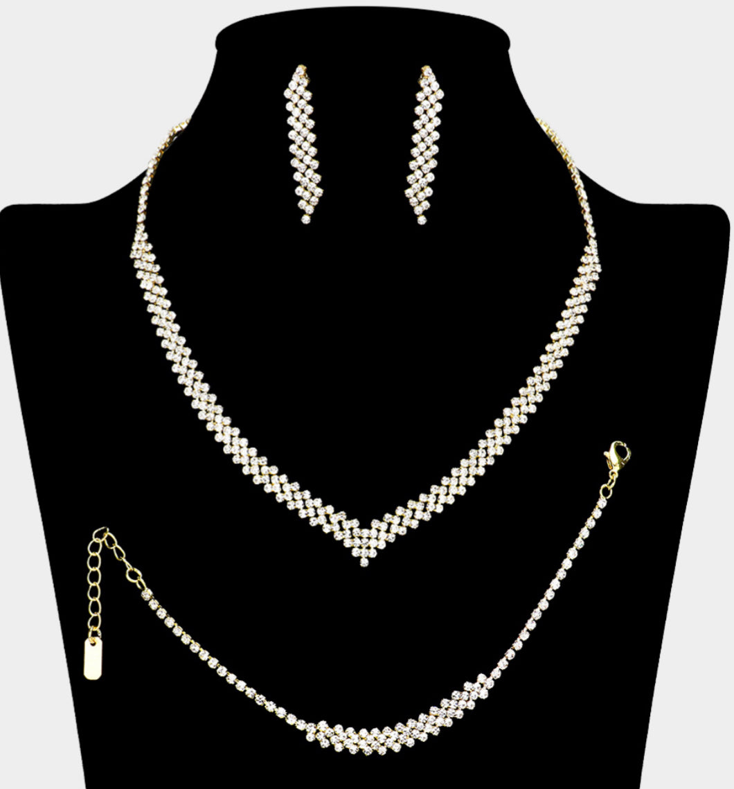 Rhinestone Paved V Shaped Jewelry Set