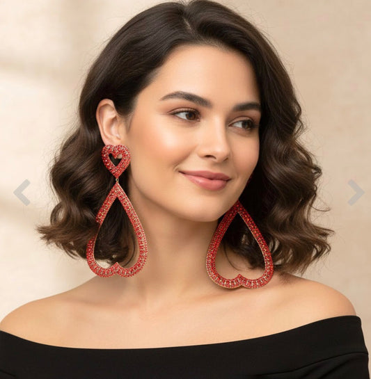Ruby Heart Glam Earrings