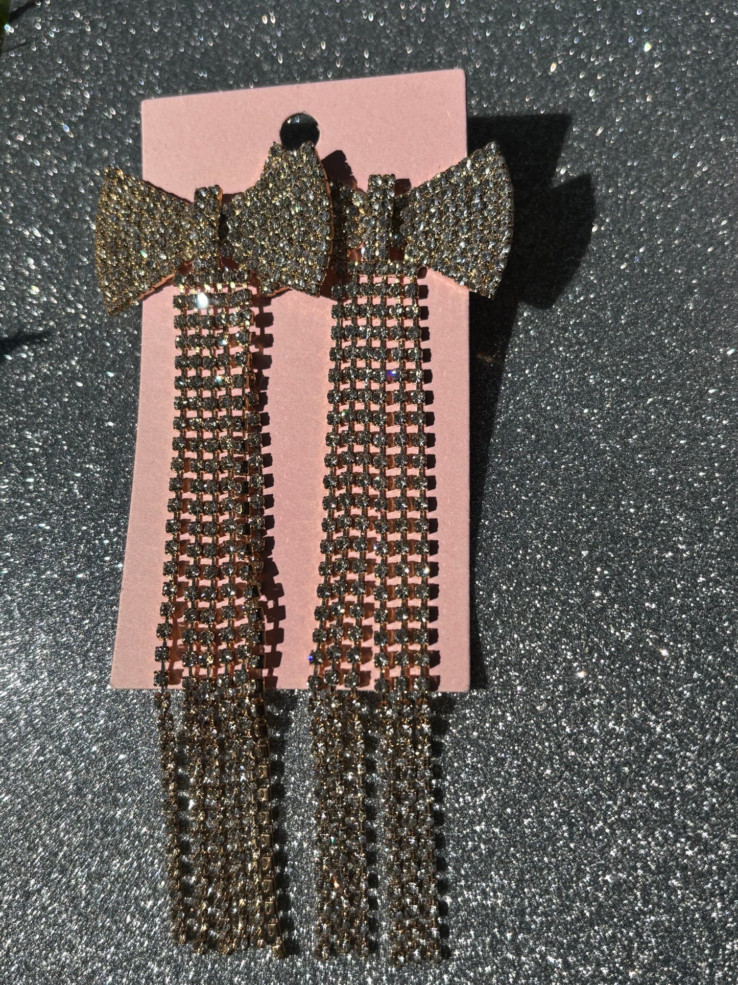 Bow Tie Rhinestone Dangle Earrings