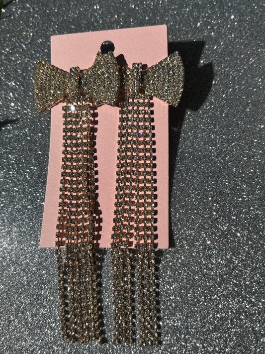 Bow Tie Rhinestone Dangle Earrings
