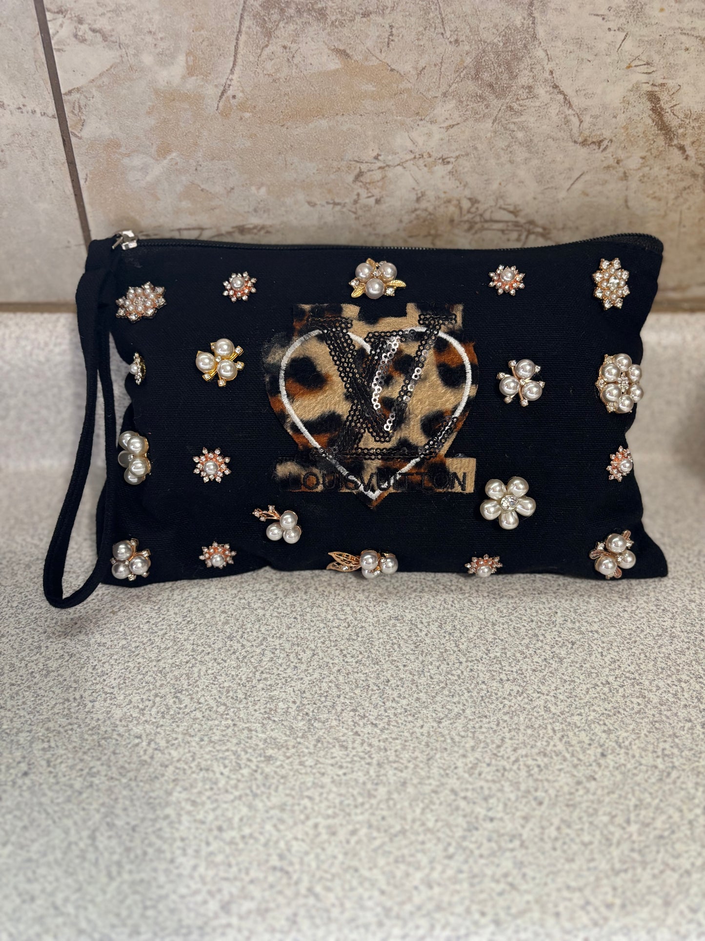 Midnight Luxe Pearl Wristlet Clutch