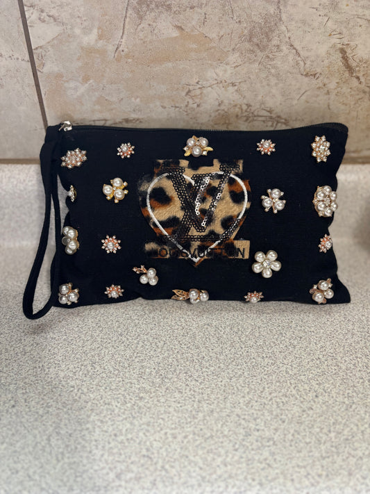 Midnight Luxe Pearl Wristlet Clutch