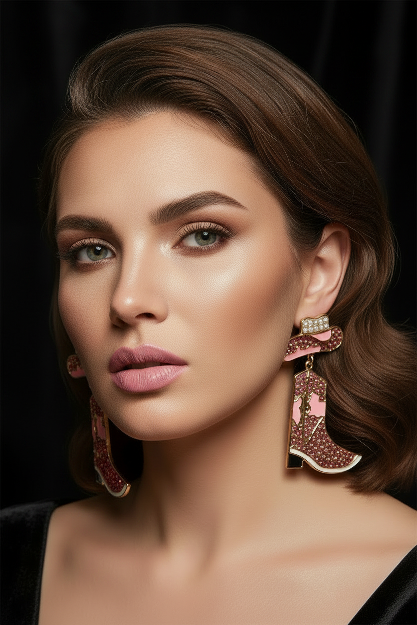Pink Rodeo Glam Boot Earrings