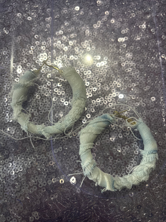 Ivory Luxe Distressed Denim Hoops