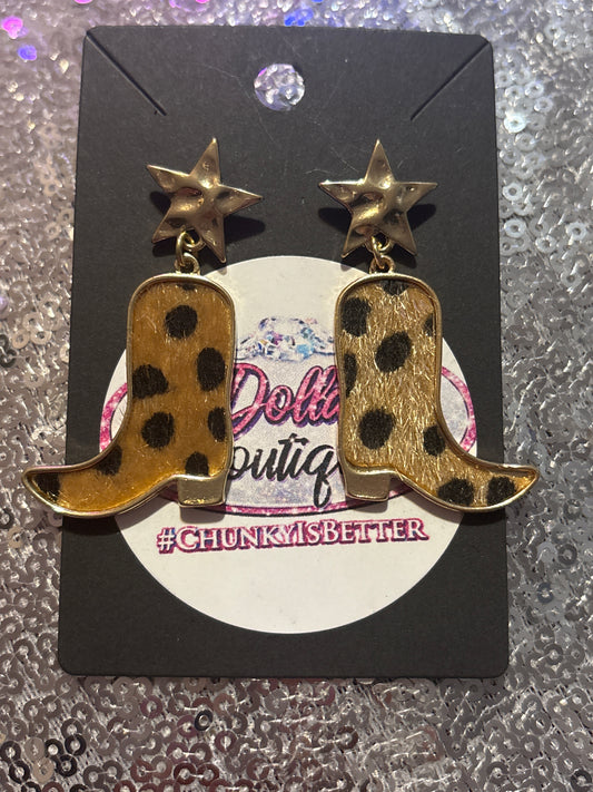 Leopard Star Cowgirl Boot Earrings
