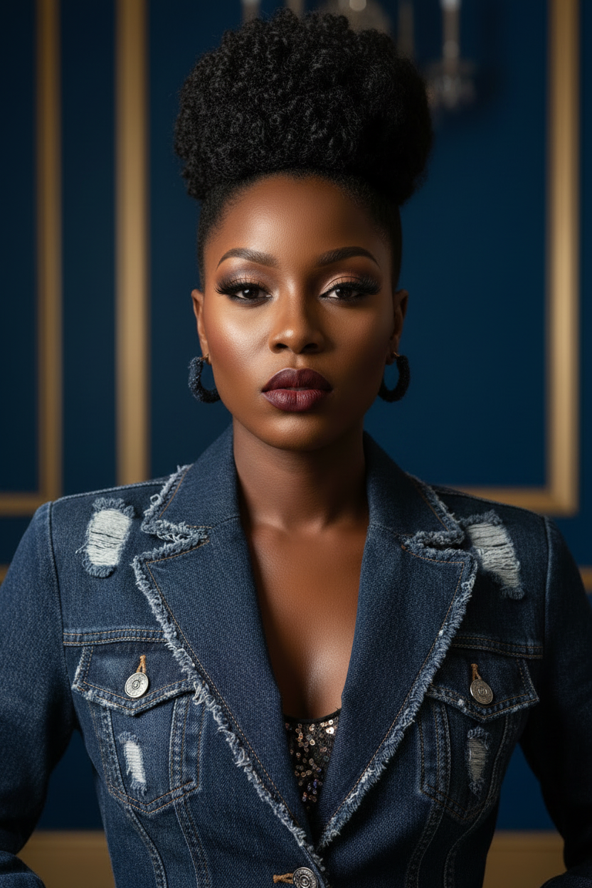 Dark-Wash Distressed Denim Hoop Earrings
