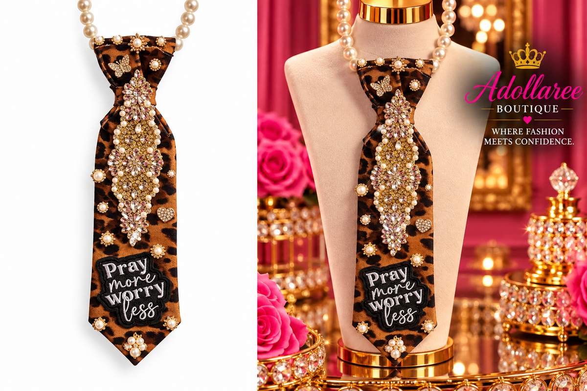 Pray More, Worry Less – Luxe Leopard Pearl & Crystal Statement Tie