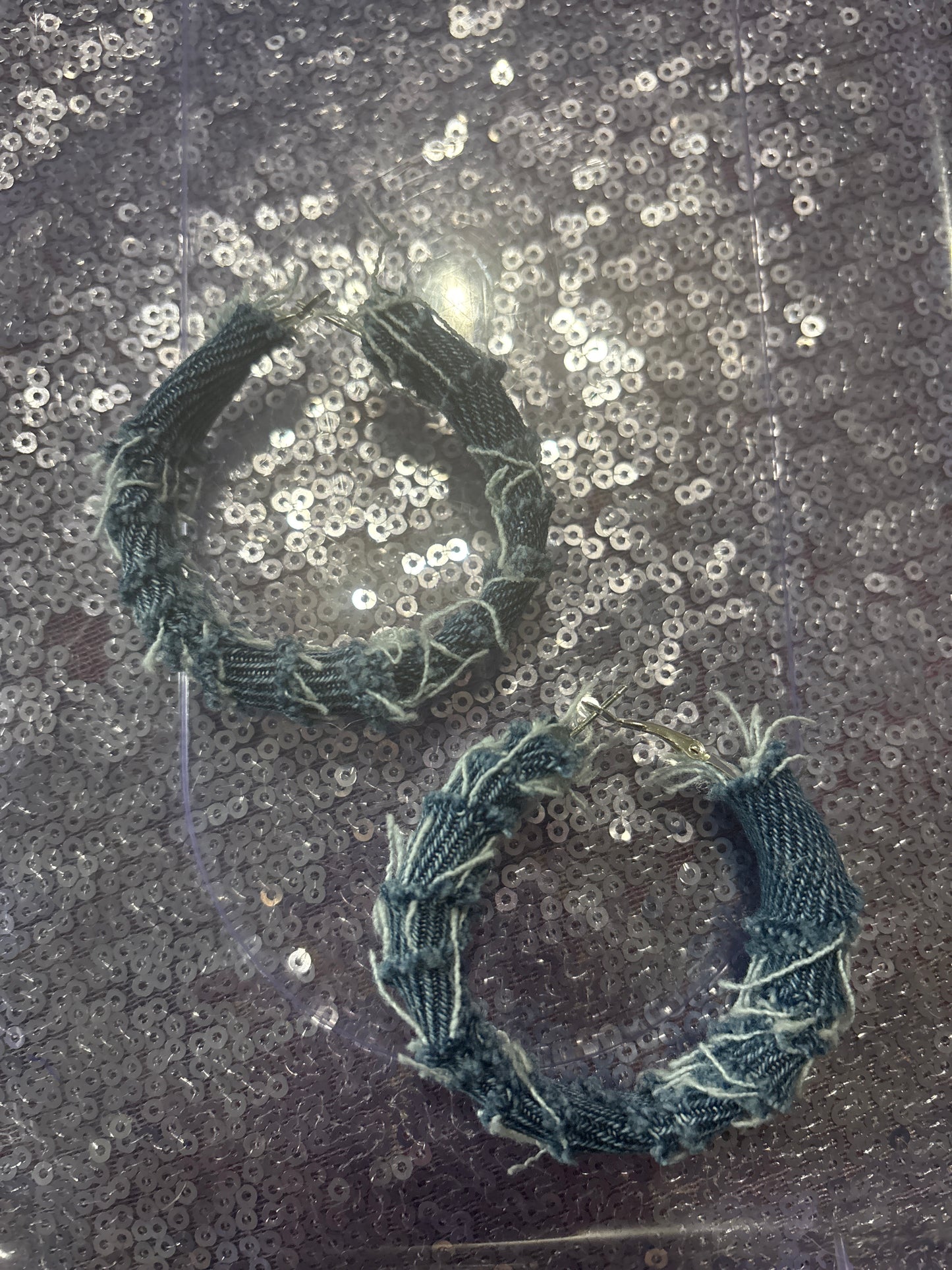 Indigo Edge Distressed Denim Hoops