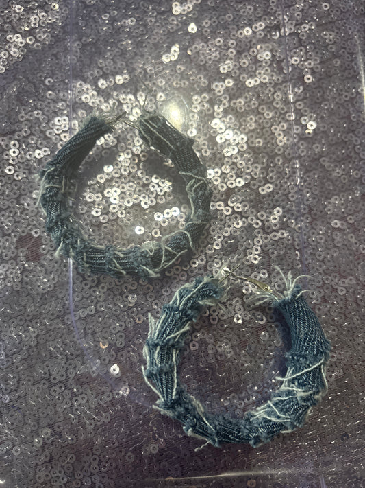 Indigo Edge Distressed Denim Hoops