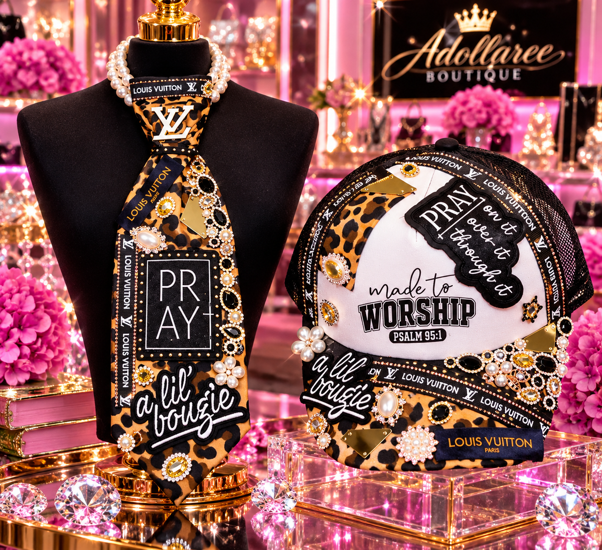 Prayed Up & Bougie | ONE OF ONE Leopard Luxe Hat & Tie Set