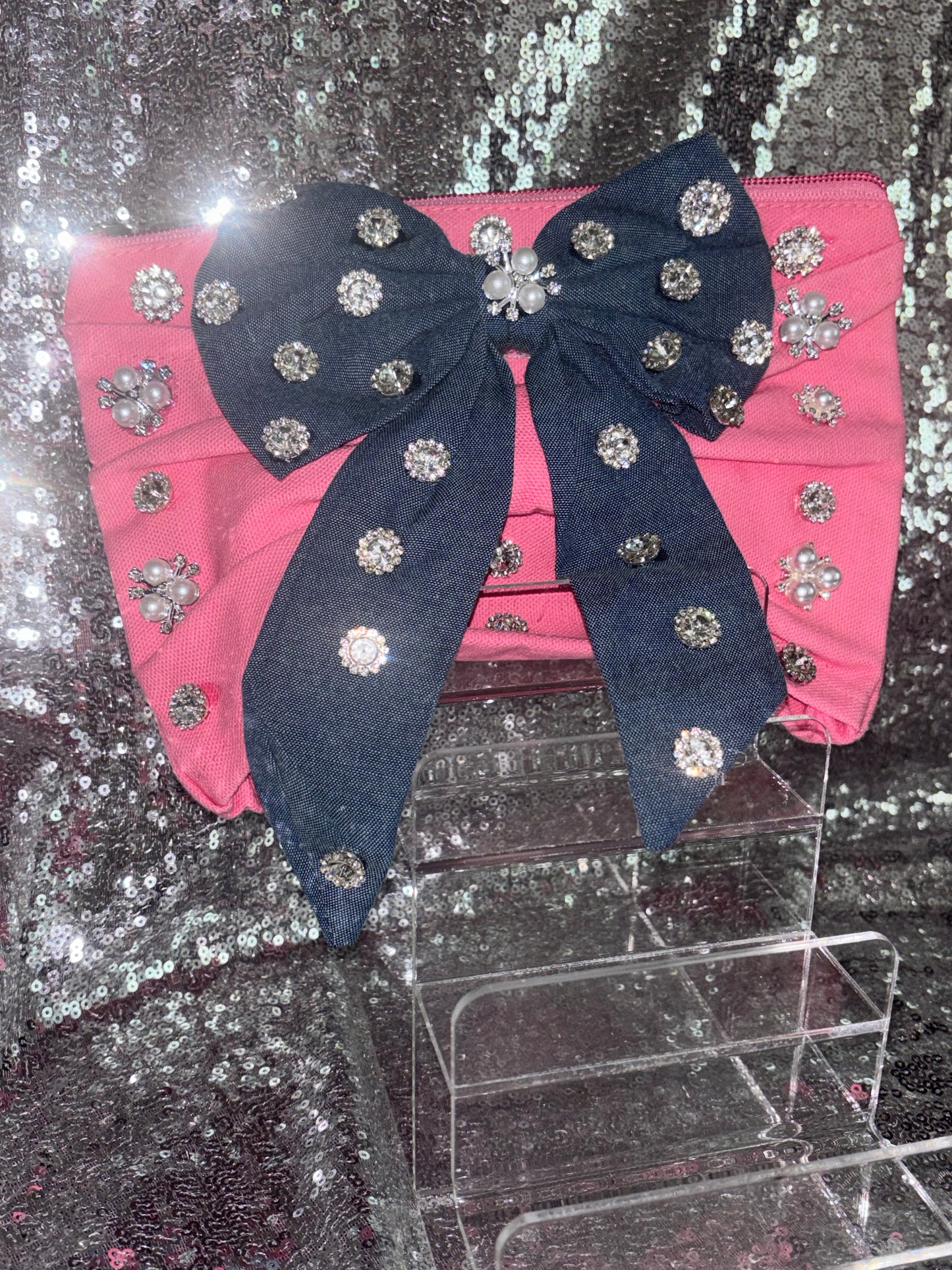 Pink Glam Denim Bow Luxe Clutch