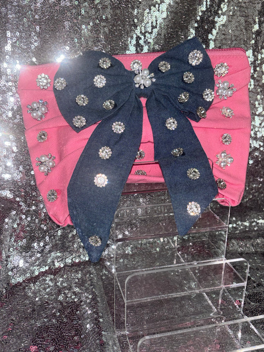 Pink Glam Denim Bow Luxe Clutch