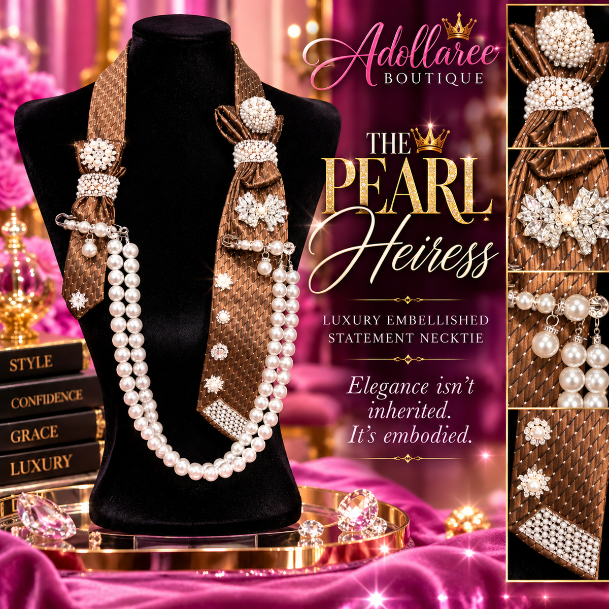 The Pearl Heiress | Luxury Embellished Statement Necktie