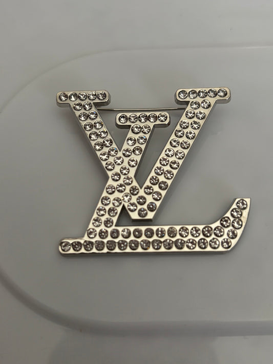 Allover Crystal LV Brooch – Silver Shine Edition