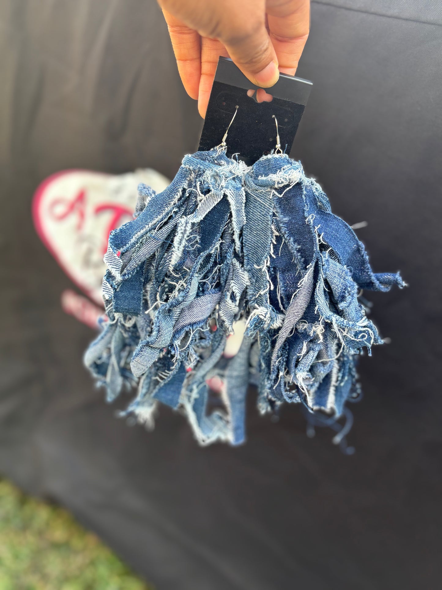 Denim Fringe Statement Earrings