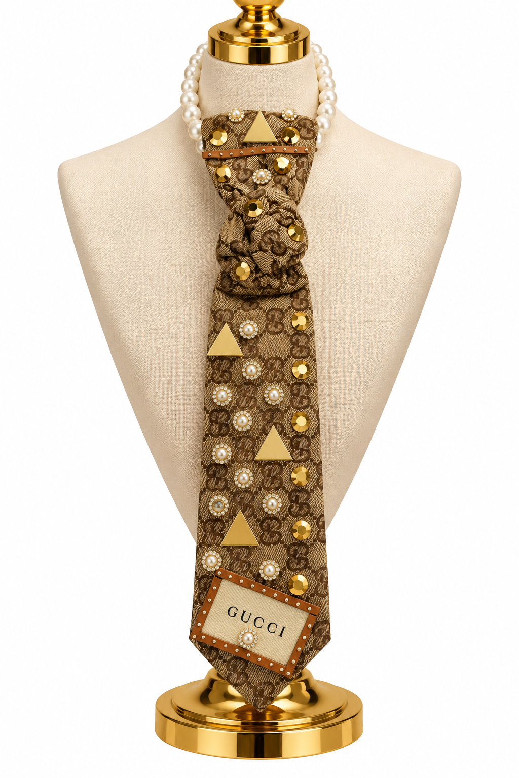Golden Geometry Pearl Statement Tie