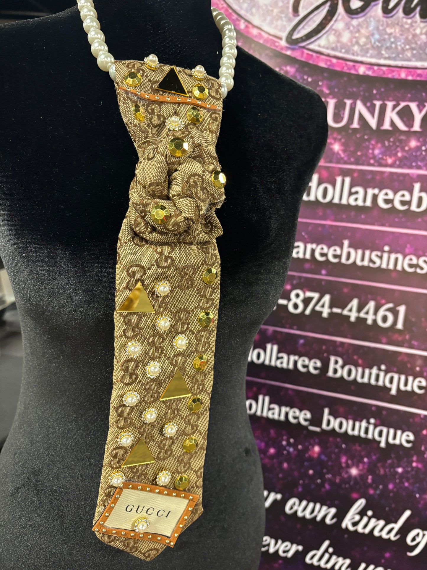 Golden Geometry Pearl Statement Tie