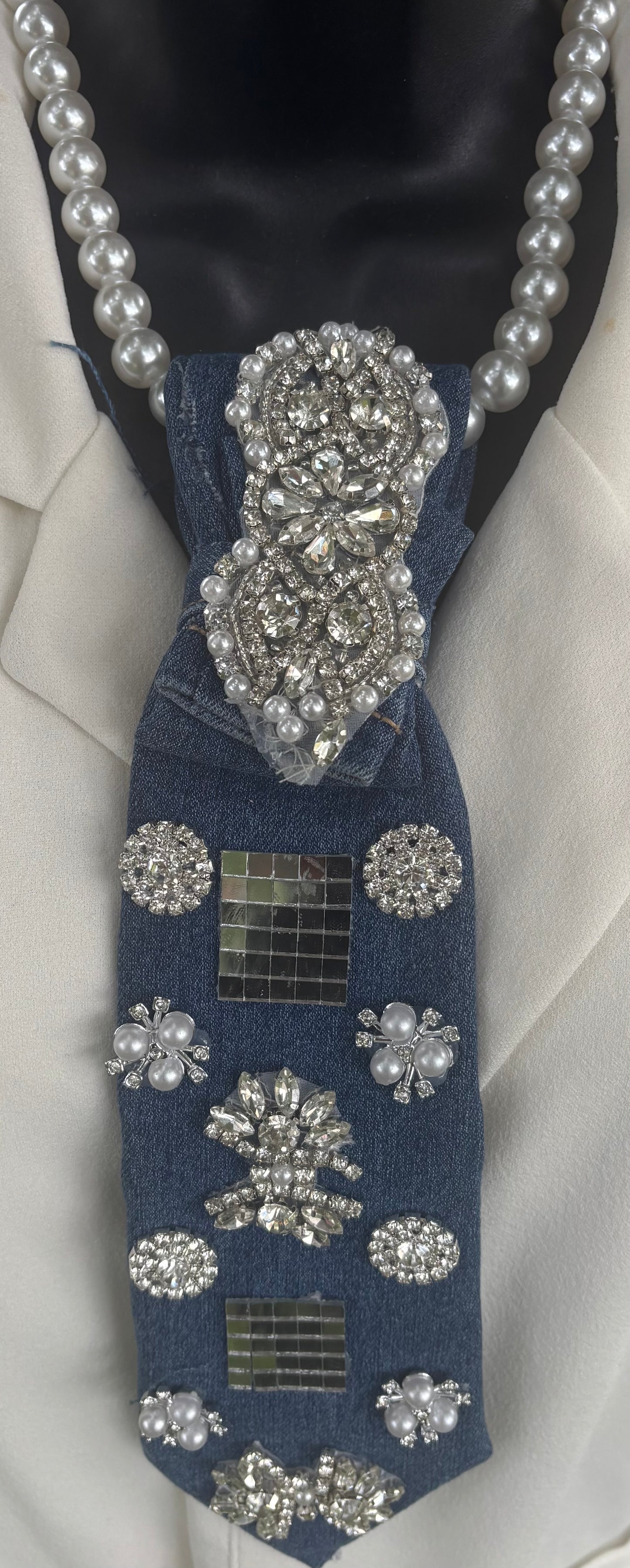 Pearls & Mirrors Denim Statement Tie