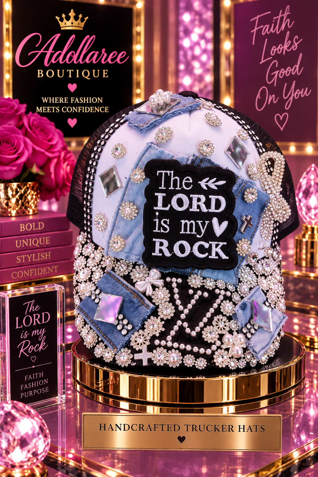 Faith Is My Rock – Handcrafted Luxe Trucker Hat
