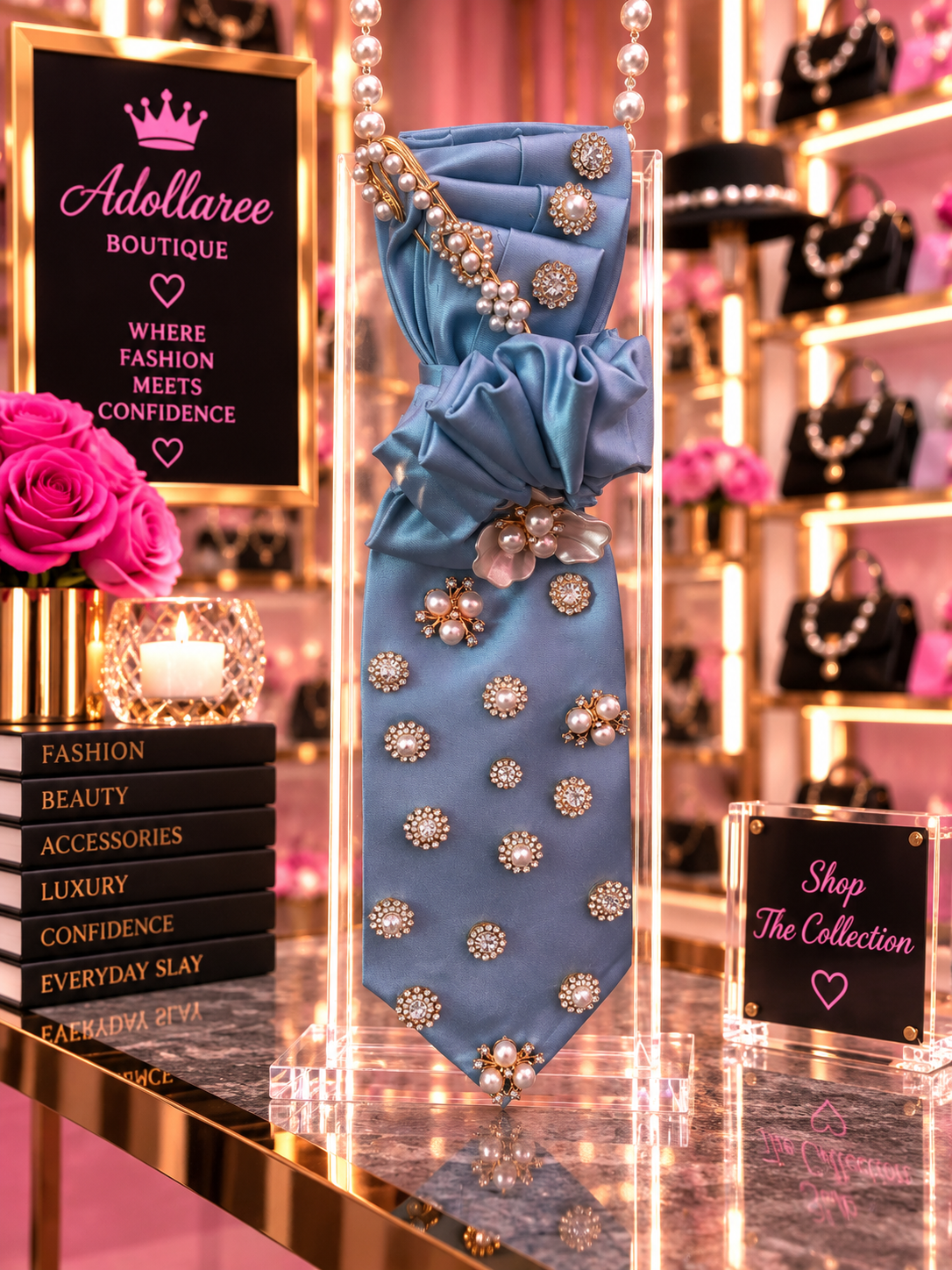 Powder Blue Pearl Luxe Statement Tie