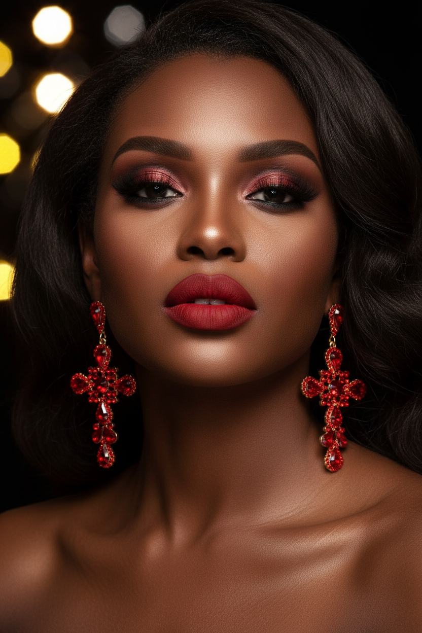 Crimson Covenant Cross Earrings