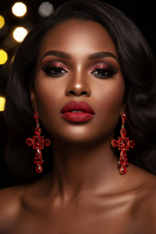 Crimson Covenant Cross Earrings