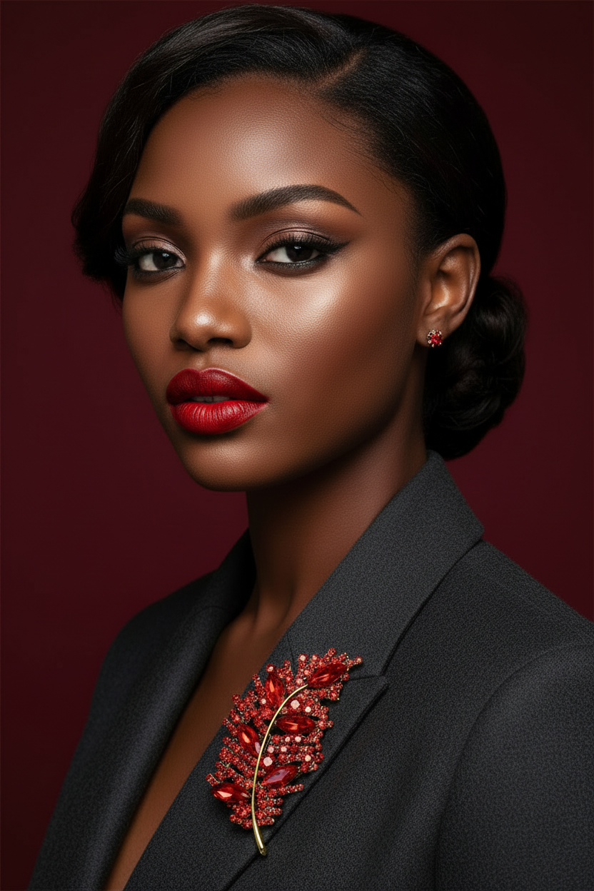 Crimson Royale Leaf Brooch