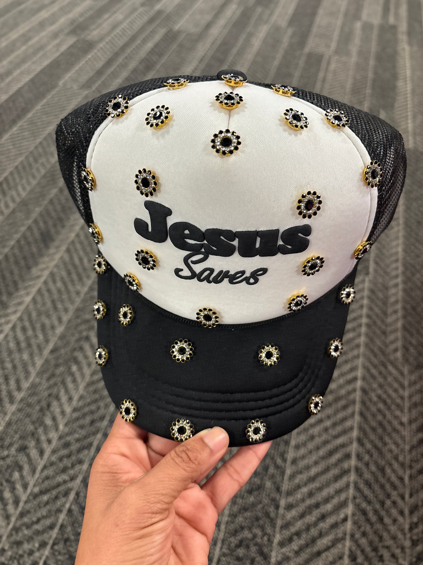 Jesus Saves Luxe Rhinestone Trucker Hat