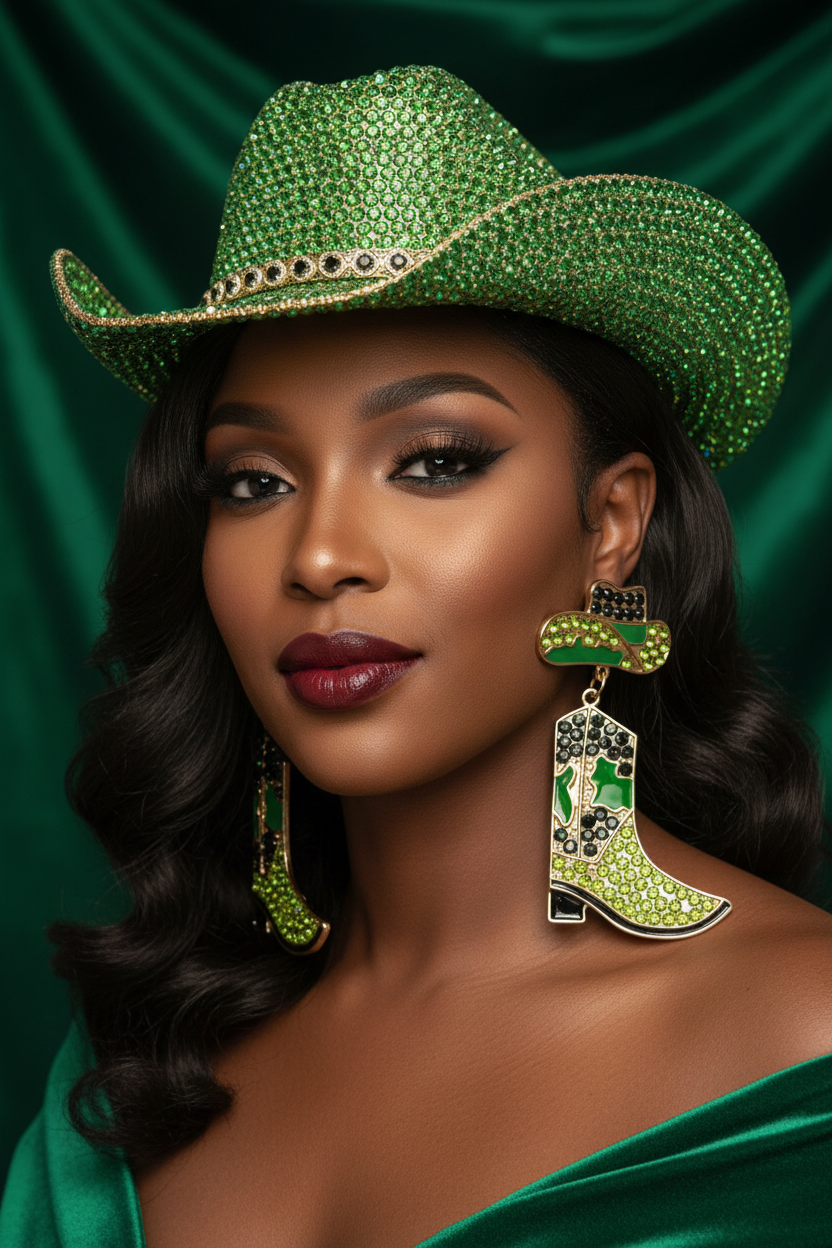 Emerald Rodeo Glam Boot Earrings