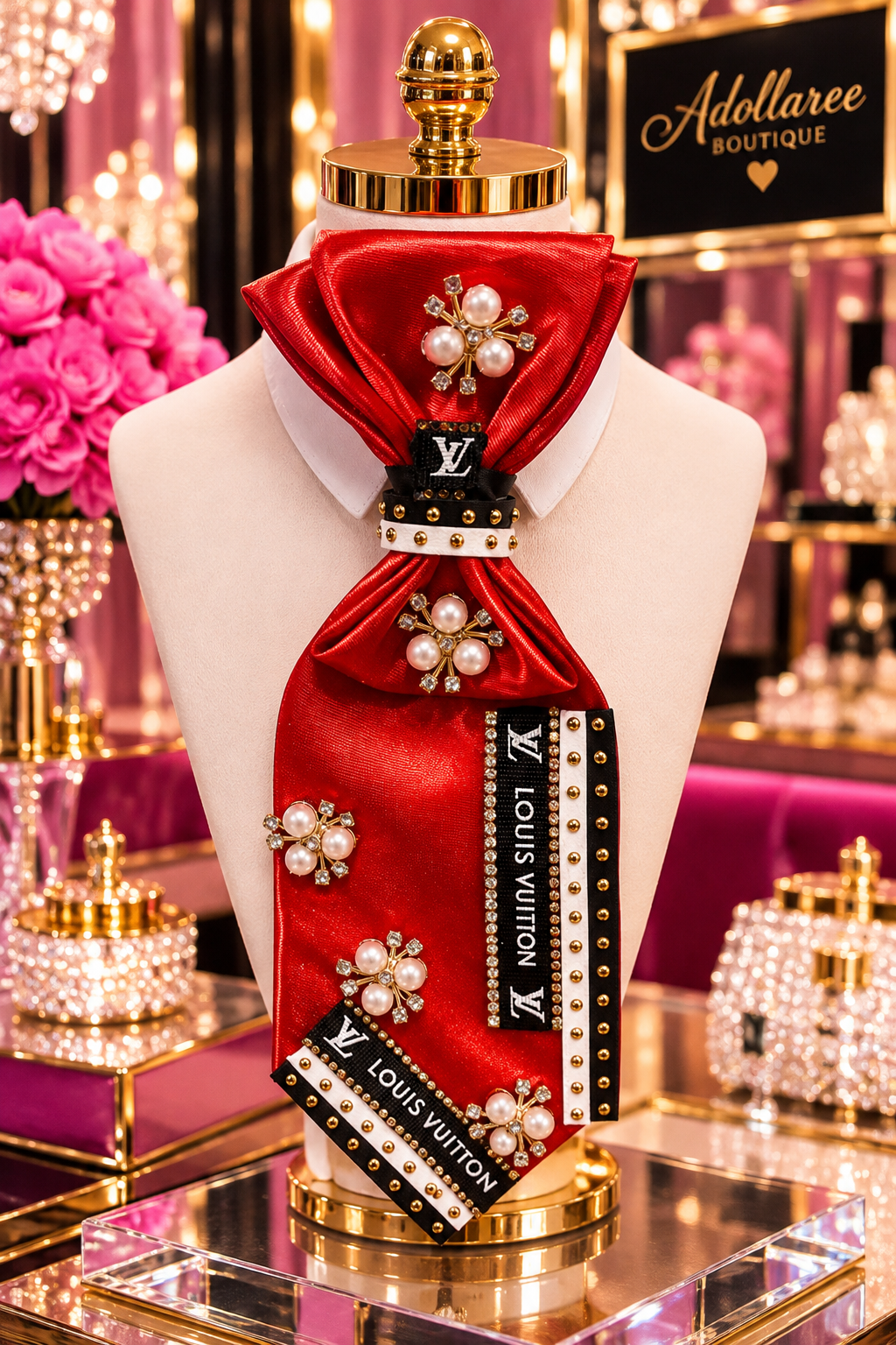 The Scarlet Luxe Affair | Red Satin Hand-Embellished Statement Tie