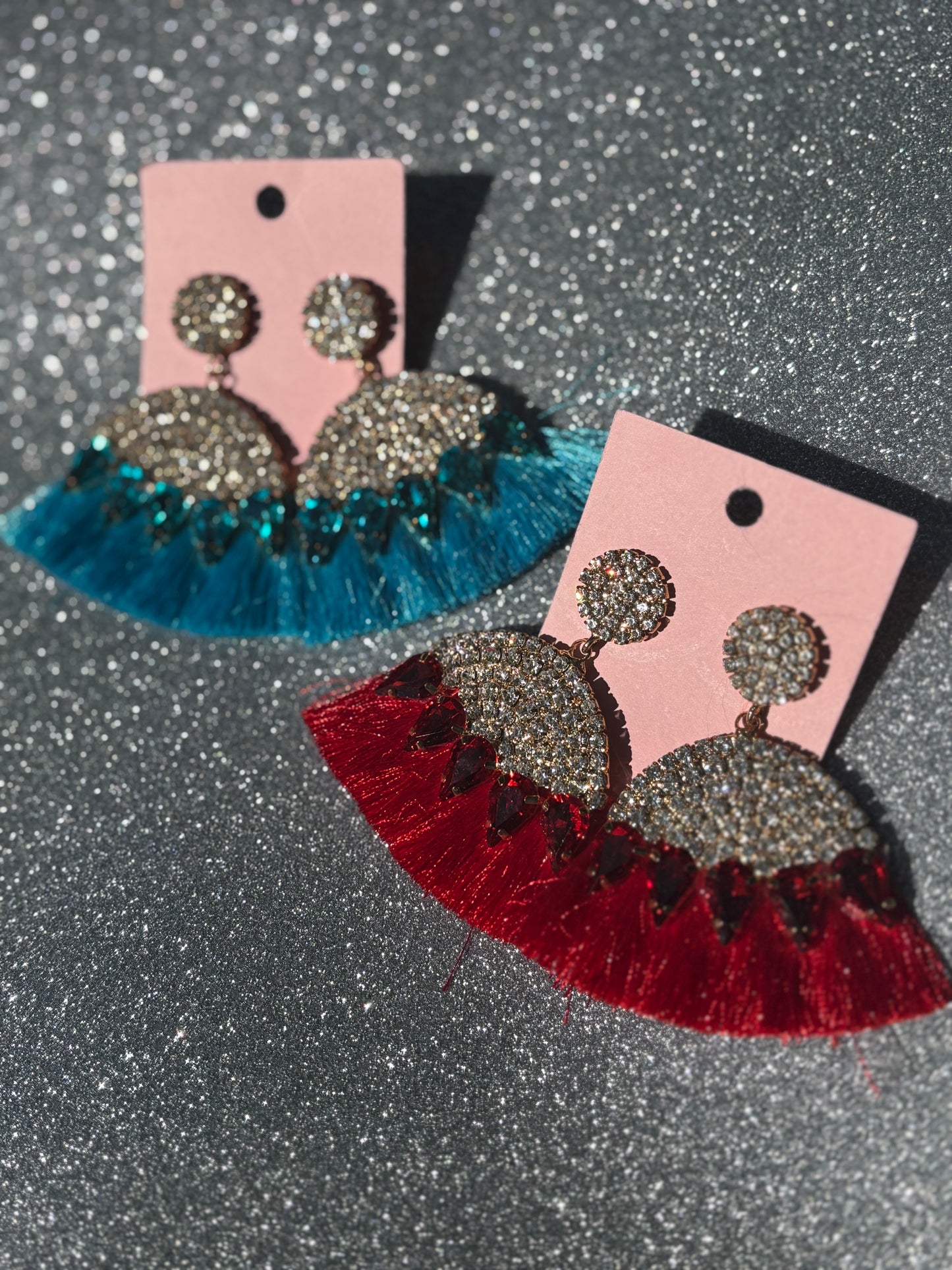 Marquise Stone Cluster Pointed Rhinestone Paved Tassel Dangle Earrings