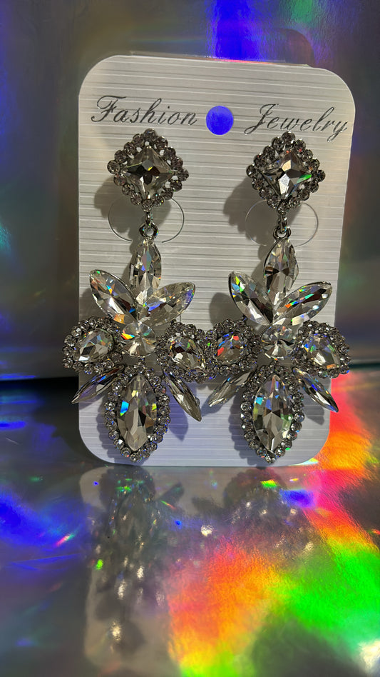 Marquise Stone Cluster Embellished Dangle Evening Earrings