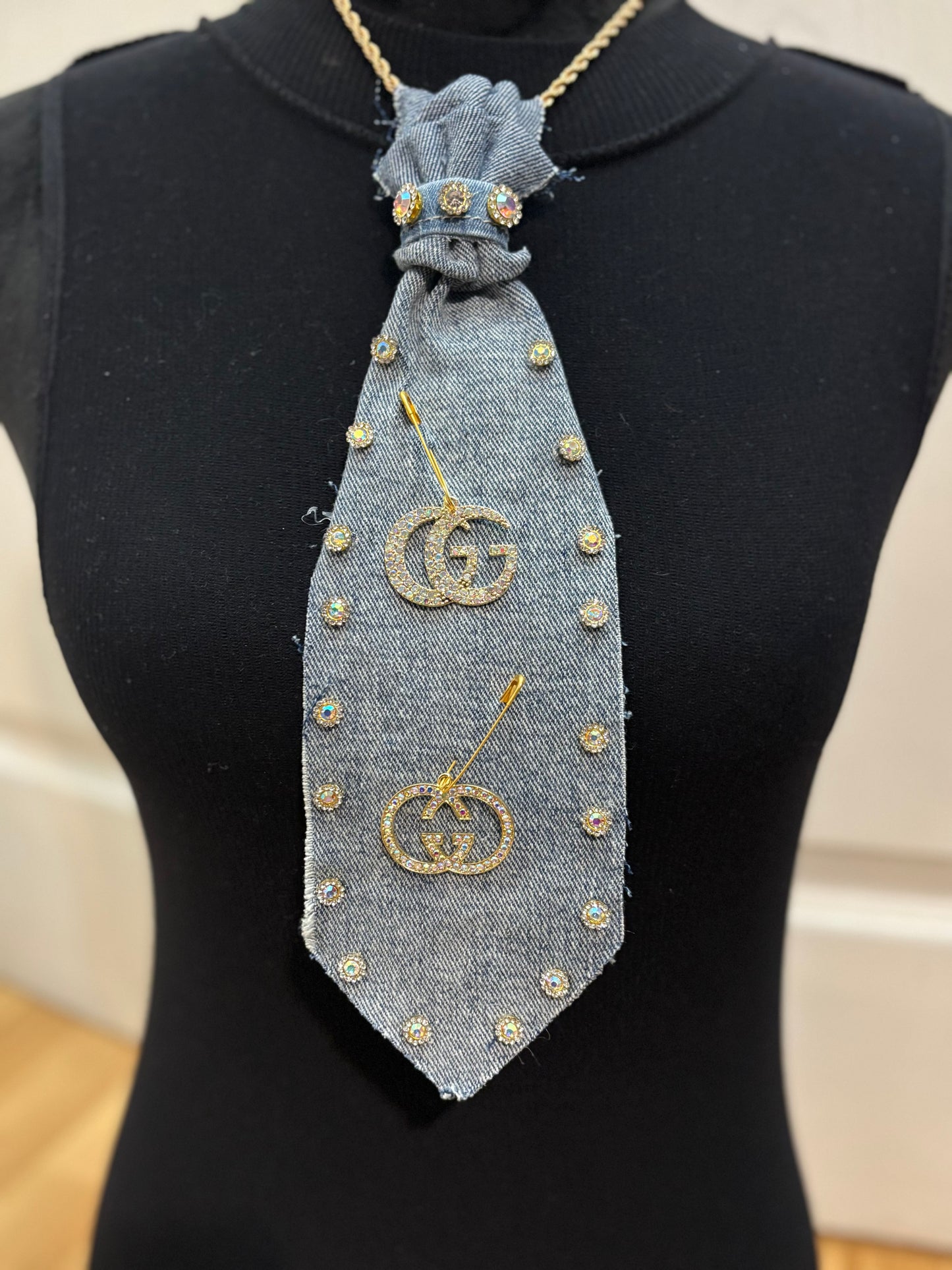 ✨ Golden Emblem Glam Denim Necktie
