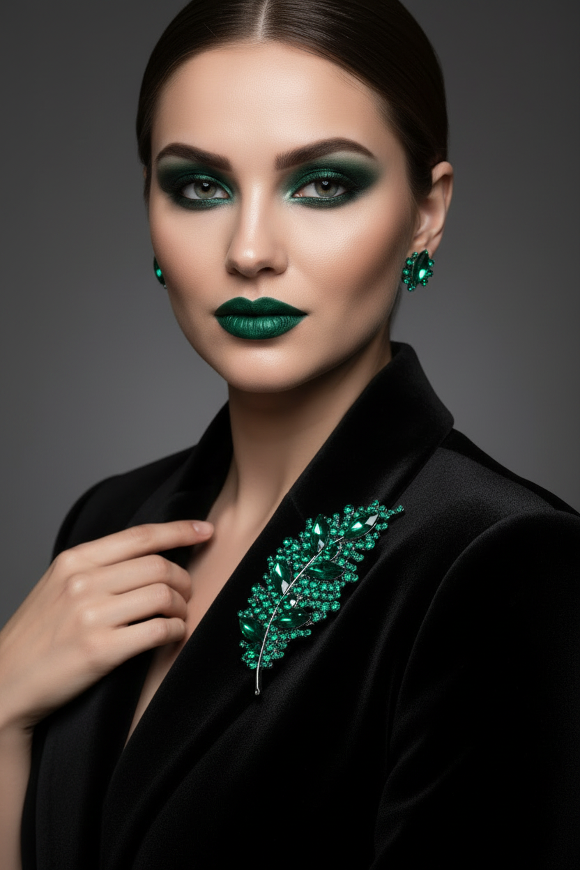 Emerald Empress Leaf Brooch
