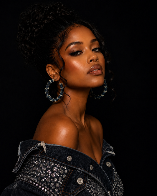 Midnight Indigo Distressed Denim Hoops