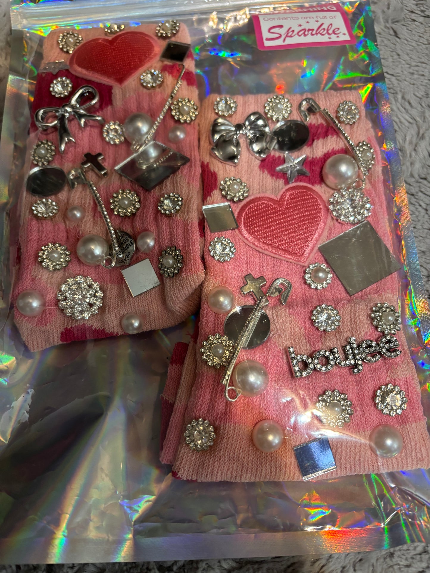 Blush Dollcore Sparkle Statement Socks