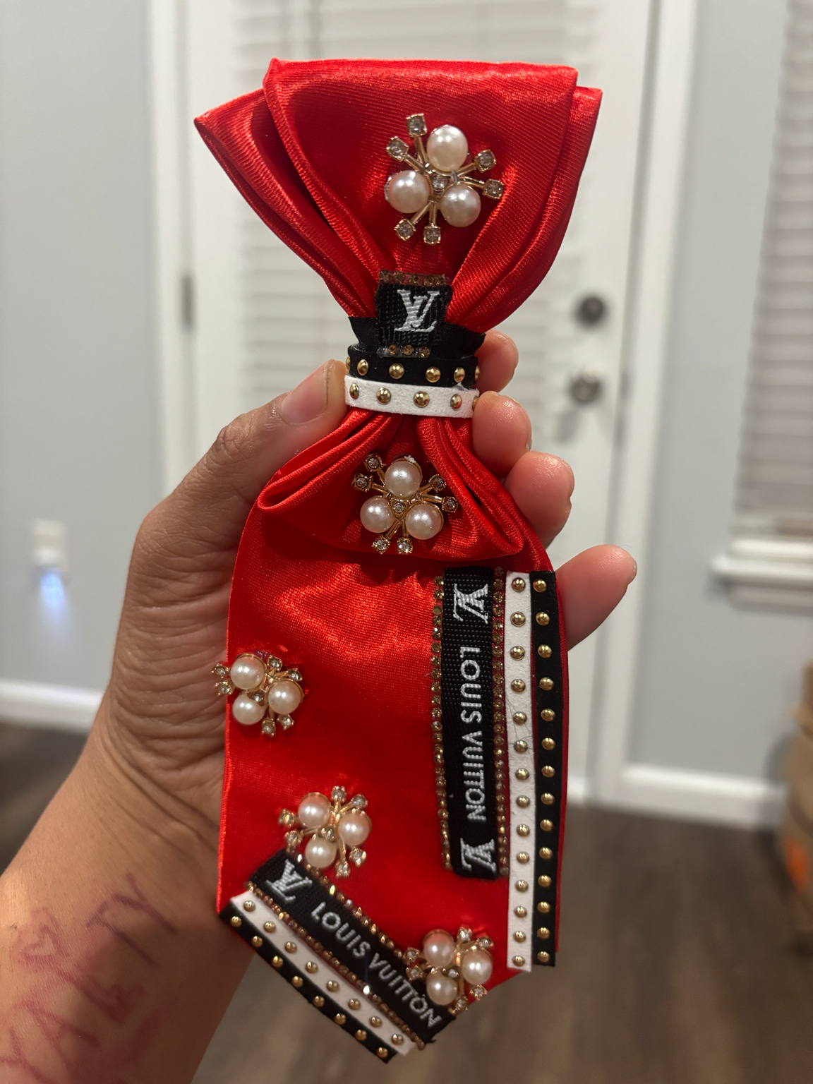 The Scarlet Luxe Affair | Red Satin Hand-Embellished Statement Tie