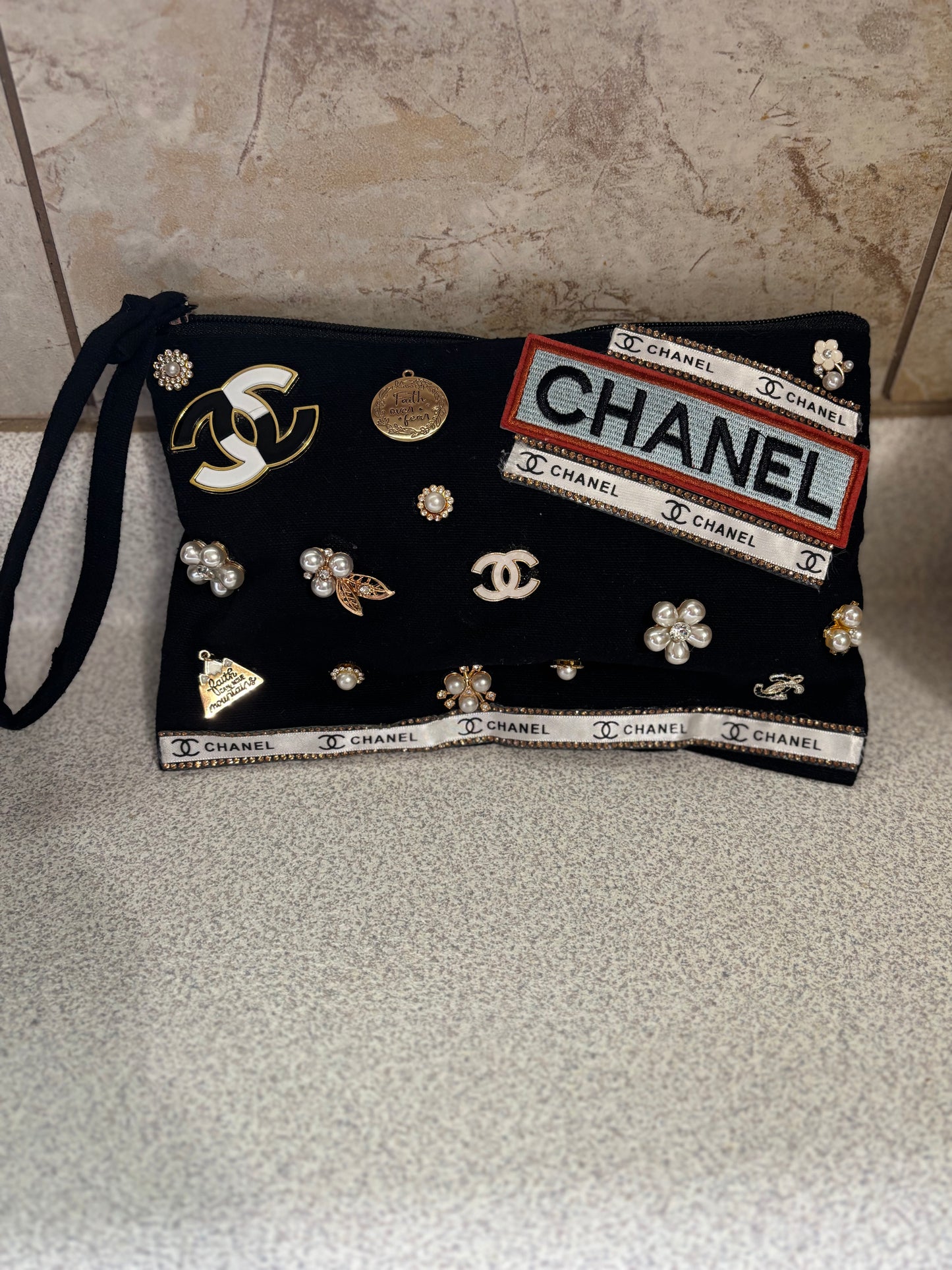 Paris Noir Pearl Wristlet Clutch