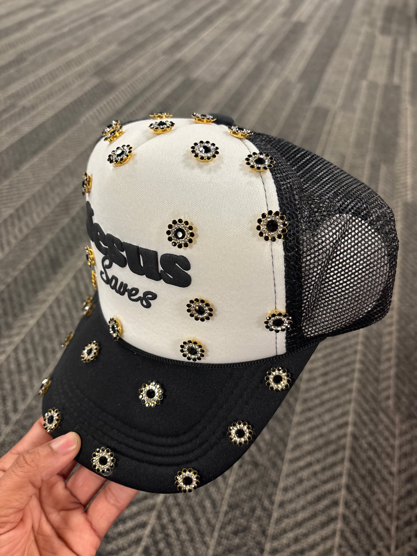 Jesus Saves Luxe Rhinestone Trucker Hat