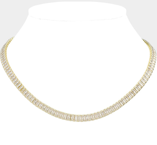 Stainless Steel Emerald Cut CZ Stone Tennis Chain Necklace