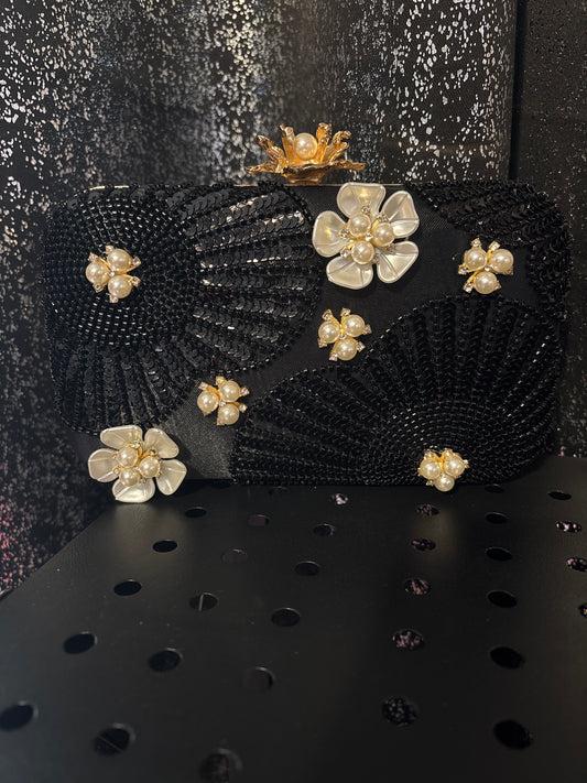 The Noir Bloom Pearl Clutch