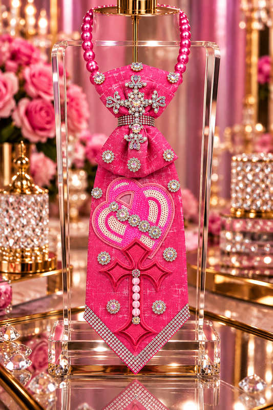 Faith, Love & Courage – Pink Rhinestone Statement Tie Necklace