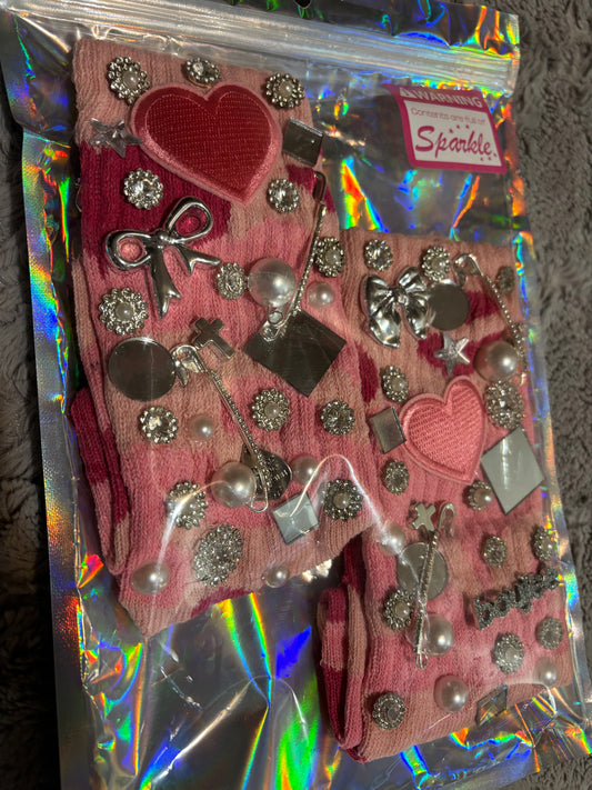 Blush Dollcore Sparkle Statement Socks
